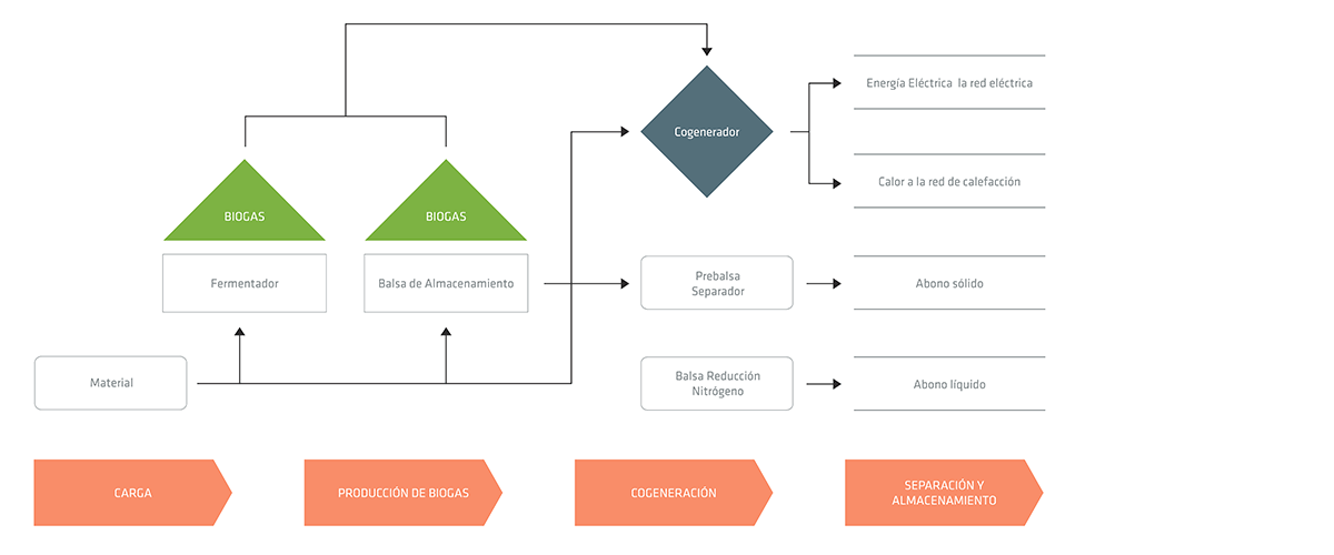 Proceso de producción de biogás con cogeneración