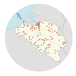 Ubicación de las granjas eólicas en Bélgica